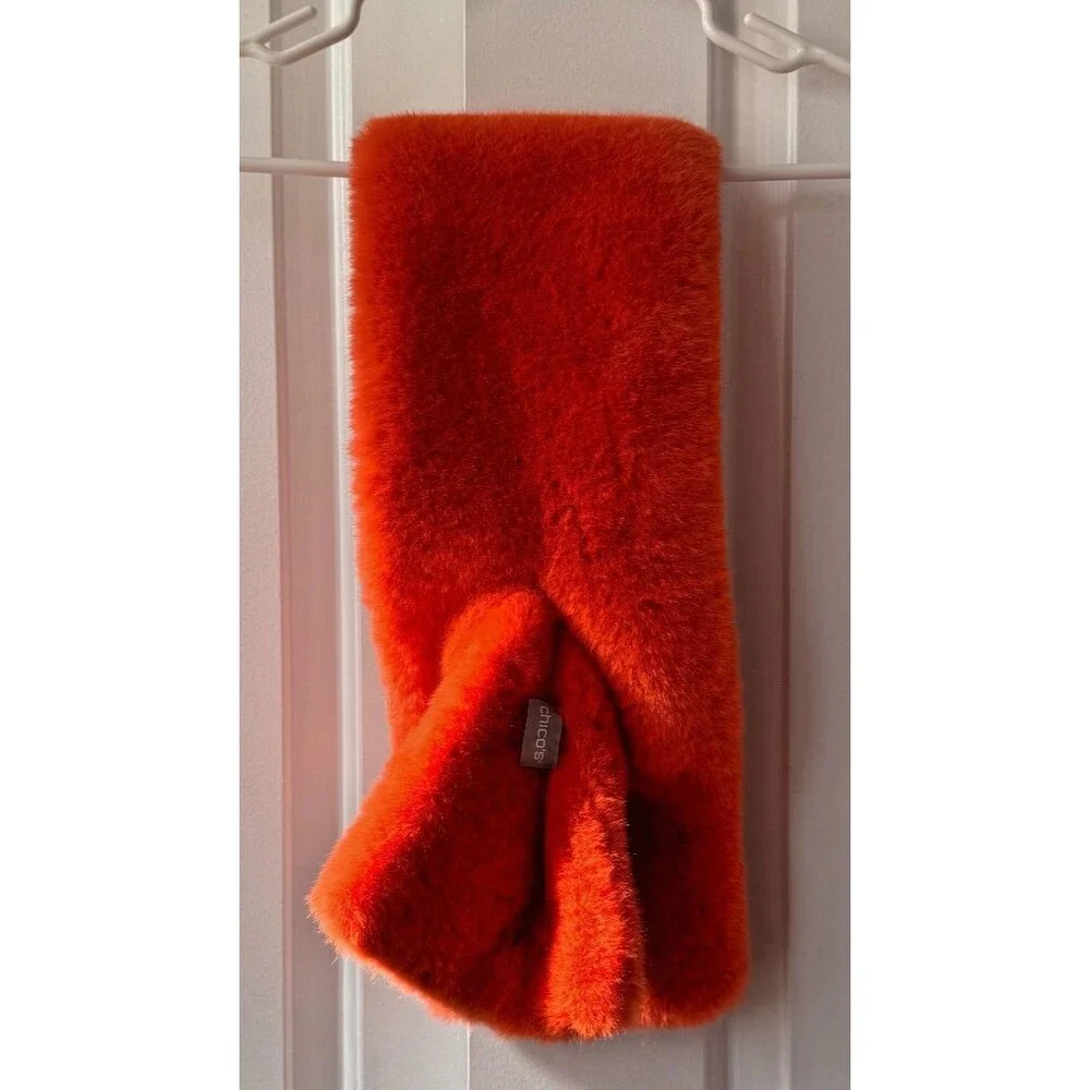 Chico's Faux Fur Pull Through Orange Cold Weather Winter Rare color $70